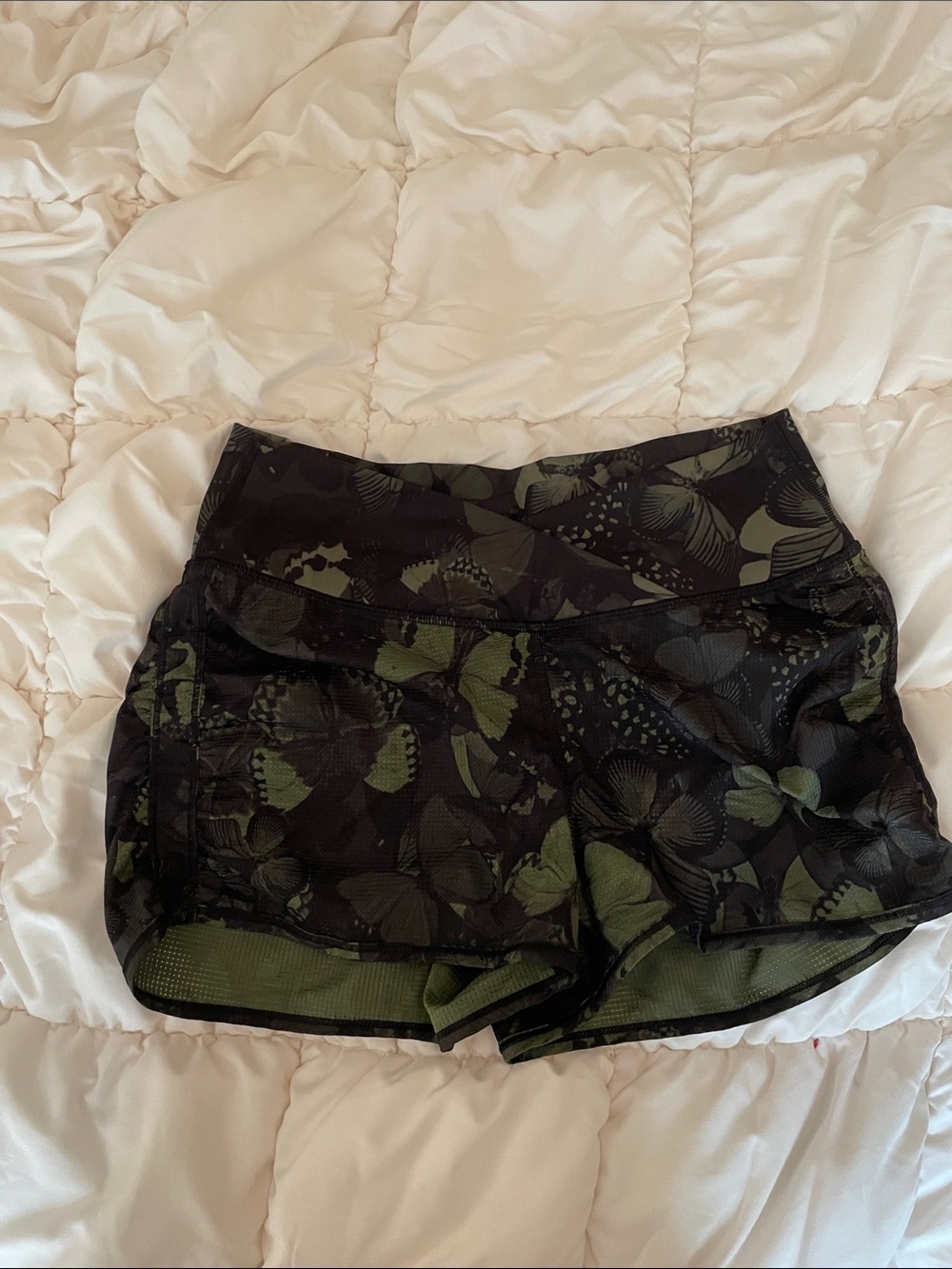 lululemon green butterfly print shorts